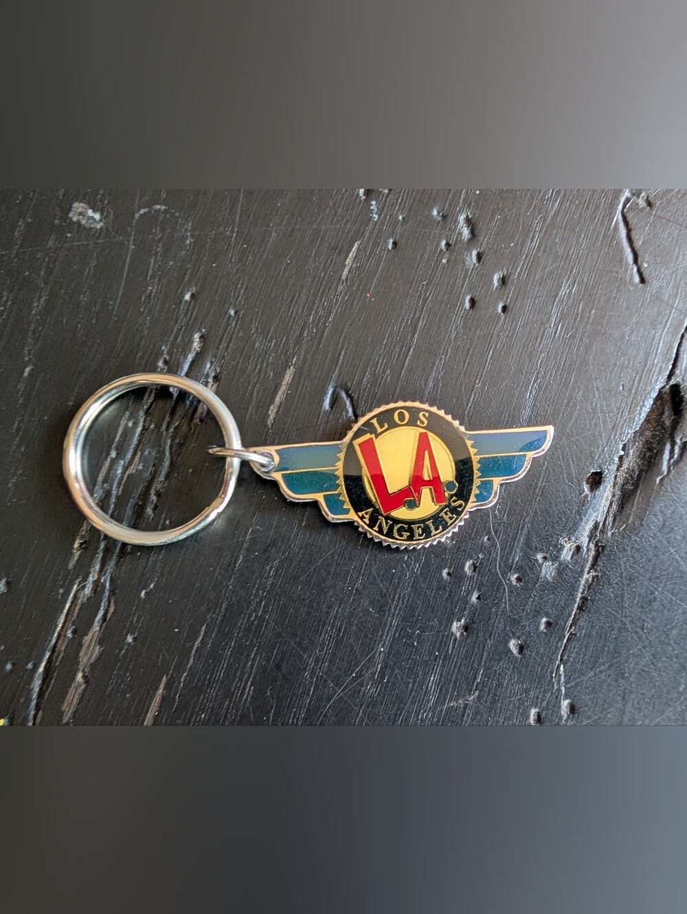 Vintage 70s 80s Los Angeles Winged Logo Metal Keychain Souvenir Travel Novelty